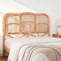 Rattan Double Bed Headboard Pine Bedroom Wall Decor NERO Style