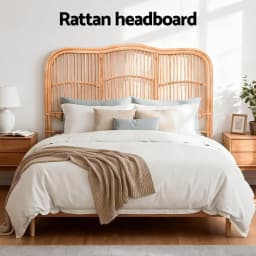 Rattan Double Bed Headboard Pine Bedroom Wall Decor NERO Style