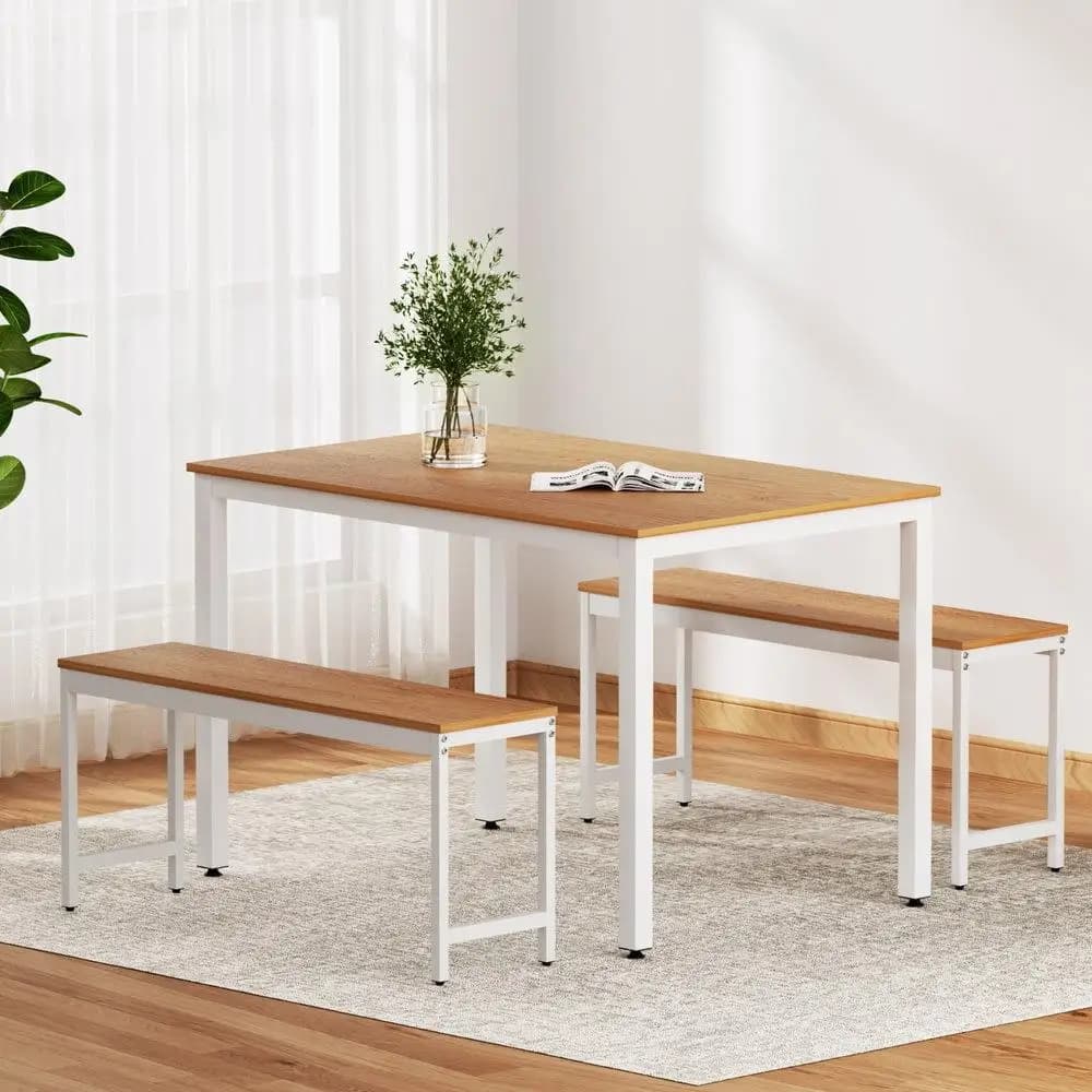 3 Piece Metal Dining Table and Chairs Set for Kitchen and Dining Room Furniture Set