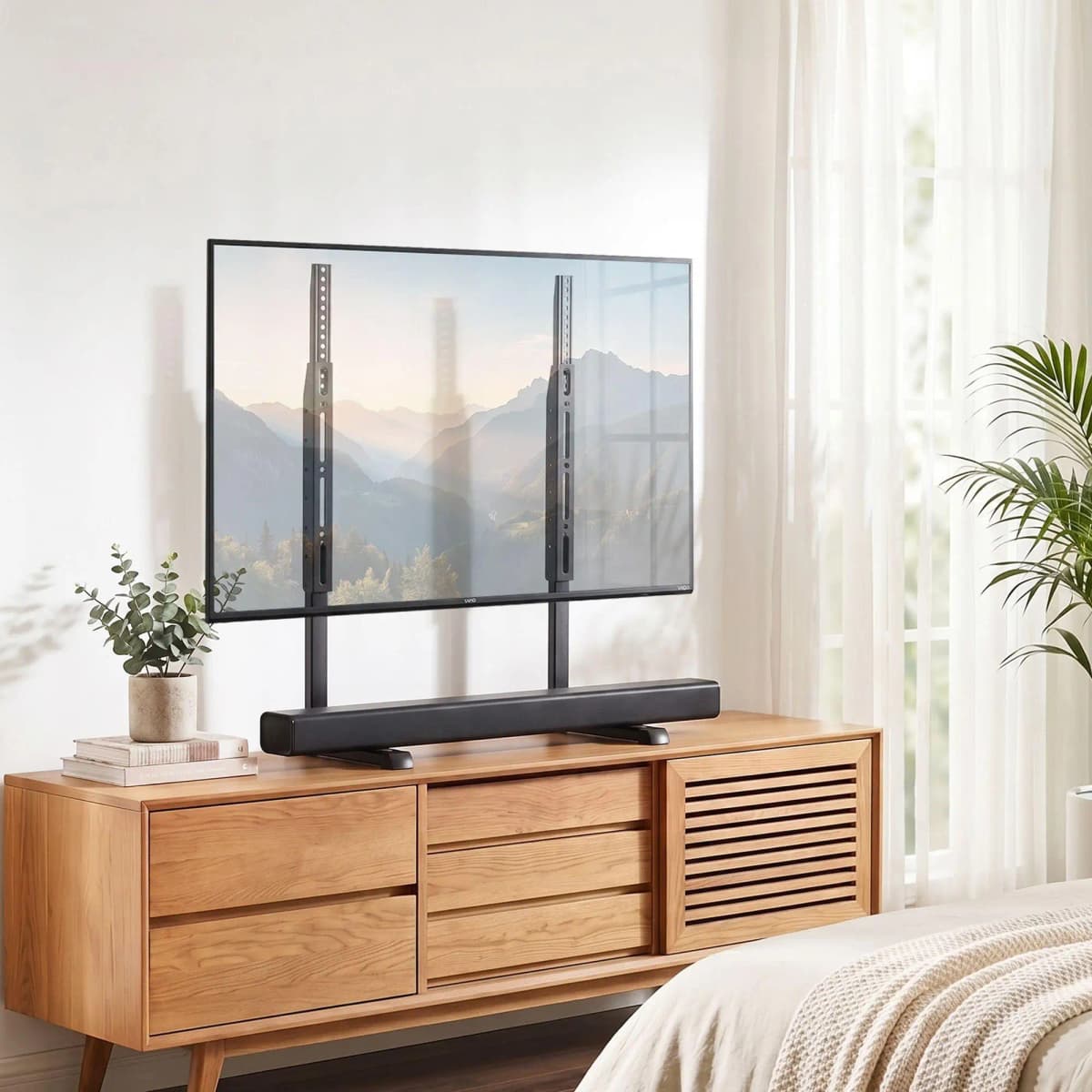Universal TV Stand for 24 to 86 Inch TVs LED Screen Table Top Desktop Mount Adjustable Height Stable Base Compatible with Most Flat Panel TVs