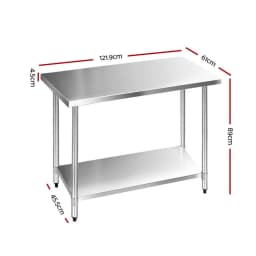 1219x610mm Stainless Steel Kitchen Work Bench 430 Grade Heavy Duty Prep Table