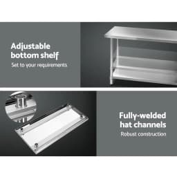 1219x610mm Stainless Steel Kitchen Work Bench 430 Grade Heavy Duty Prep Table