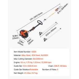 SucceBuy Gas Pole Saw 2Stroke Gas Powered Pole Saws w/Cutting Bar Cordless w/Rotatable Head Extendable for Tree Trimming Pruning