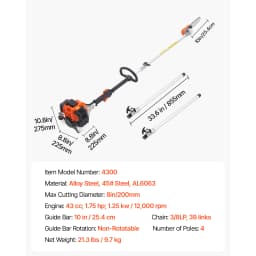 SucceBuy Gas Pole Saw 2Stroke Gas Powered Pole Saws w/Cutting Bar Cordless w/Rotatable Head Extendable for Tree Trimming Pruning