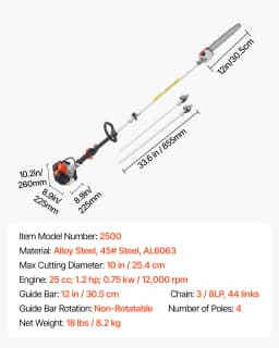SucceBuy Gas Pole Saw 2Stroke Gas Powered Pole Saws w/Cutting Bar Cordless w/Rotatable Head Extendable for Tree Trimming Pruning