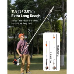 SucceBuy Gas Pole Saw 2Stroke Gas Powered Pole Saws w/Cutting Bar Cordless w/Rotatable Head Extendable for Tree Trimming Pruning