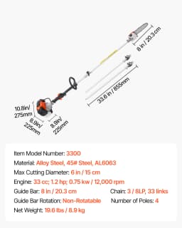 SucceBuy Gas Pole Saw 2Stroke Gas Powered Pole Saws w/Cutting Bar Cordless w/Rotatable Head Extendable for Tree Trimming Pruning