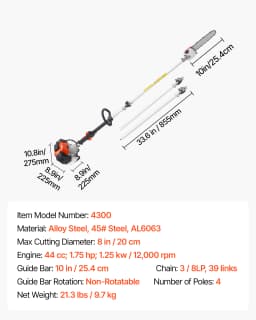 SucceBuy Gas Pole Saw 2Stroke Gas Powered Pole Saws w/Cutting Bar Cordless w/Rotatable Head Extendable for Tree Trimming Pruning