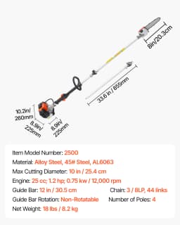SucceBuy Gas Pole Saw 2Stroke Gas Powered Pole Saws w/Cutting Bar Cordless w/Rotatable Head Extendable for Tree Trimming Pruning