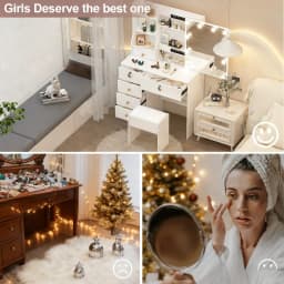 10 LED Lighted Vanity Set, 3 Color Modes, Mirror & Stool Design, 7 Drawers Storage, Easy Installation