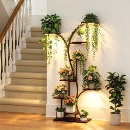 Tall Corner Plant Stand with Grow Lights Industrial Multiple Shelves Display Organizer Flowers Rack
