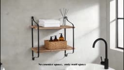 2 Tiers Rustic Wooden Floating Shelves Wall Mounted Display Rack Organizer for Living Room Bedroom Kitchen