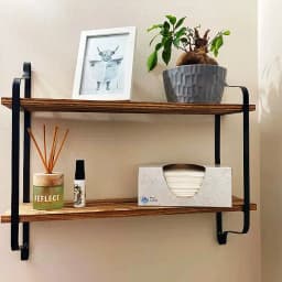 2 Tiers Rustic Wooden Floating Shelves Wall Mounted Display Rack Organizer for Living Room Bedroom Kitchen