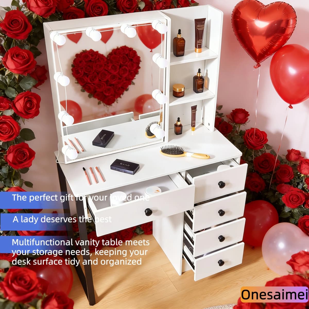 New home dressing table with vanity mirror Features three colour modes and adjustable brightness Ideal birthday gift