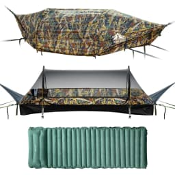 Night Cat Flat Lay Hammock Tent with Sleeping Air Pad Mosquito Net and Waterproof Rainfly for 1 Person Backpacking Hiking Camping Lightweight 330LBS 87x28x19in