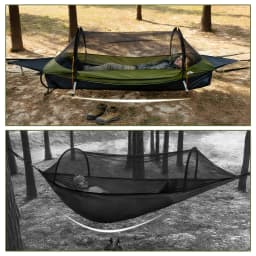 Night Cat Flat Lay Hammock Tent with Sleeping Air Pad Mosquito Net and Waterproof Rainfly for 1 Person Backpacking Hiking Camping Lightweight 330LBS 87x28x19in