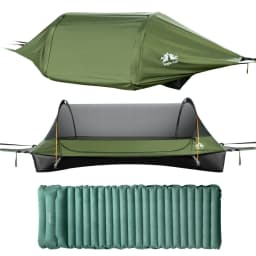 Night Cat Flat Lay Hammock Tent with Sleeping Air Pad Mosquito Net and Waterproof Rainfly for 1 Person Backpacking Hiking Camping Lightweight 330LBS 87x28x19in