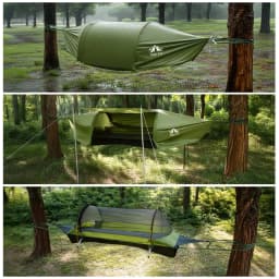 Night Cat Flat Lay Hammock Tent with Sleeping Air Pad Mosquito Net and Waterproof Rainfly for 1 Person Backpacking Hiking Camping Lightweight 330LBS 87x28x19in