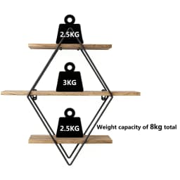 3 Tier Rustic Wood Wall Mounted Floating Shelves Geometric Decorative Storage Display Rack