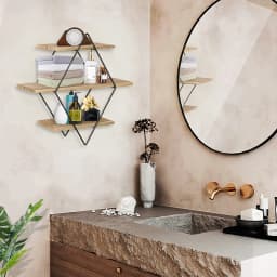3 Tier Rustic Wood Wall Mounted Floating Shelves Geometric Decorative Storage Display Rack