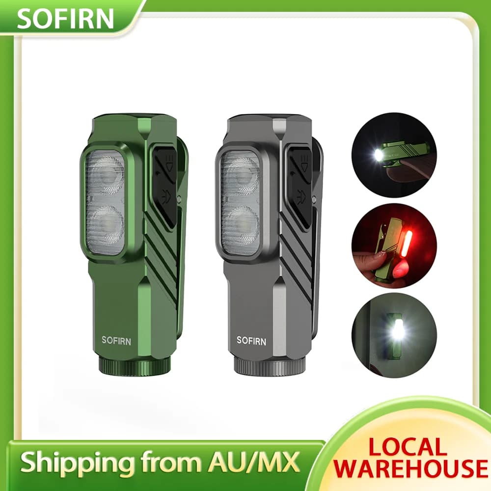 SOFIRN ST10 1000LM EDC Flashlight USB C 14500 Rechargeable with Red Light 660NM Magnetic Tail & Clip Dual Switch Torch