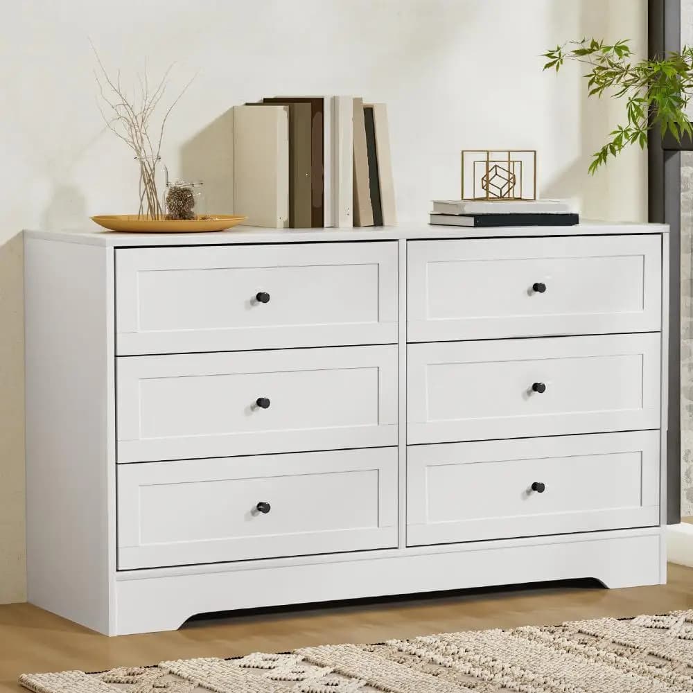 6 Drawer White Chest Storage Cabinet Modern Tall Bedroom Organizer Furniture