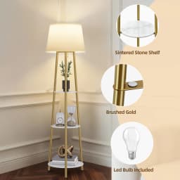 Modern Tripod Floor Lamp Free Standing Light Shade with Shelf Storage for Bedroom Living Room
