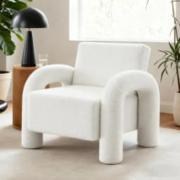 Modern Boucle Accent Armchair Curved Lounge Sofa White Plush Single Seat Living Room Chair