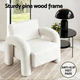 Modern Boucle Accent Armchair Curved Lounge Sofa White Plush Single Seat Living Room Chair