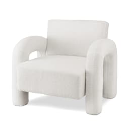 Modern Boucle Accent Armchair Curved Lounge Sofa White Plush Single Seat Living Room Chair