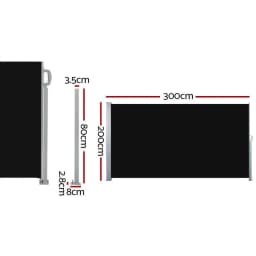 Side Awning Retractable Sun Shade Privacy Screen Outdoor 2x3M Black Garden Patio Wind Blocker