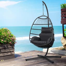 Outdoor Egg Swing Chair Hanging Wicker Rope Pod Stand Foldable Grey Patio Garden Lounge Seat