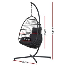 Outdoor Egg Swing Chair Hanging Wicker Rope Pod Stand Foldable Grey Patio Garden Lounge Seat