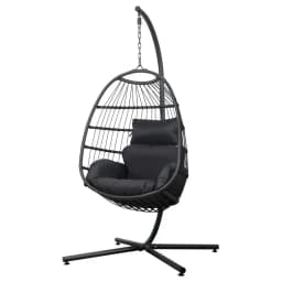 Outdoor Egg Swing Chair Hanging Wicker Rope Pod Stand Foldable Grey Patio Garden Lounge Seat