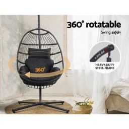 Outdoor Egg Swing Chair Hanging Wicker Rope Pod Stand Foldable Grey Patio Garden Lounge Seat