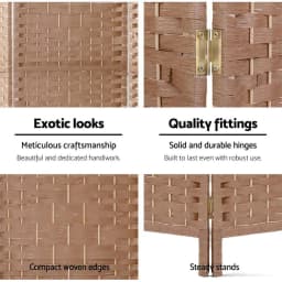 8 Panel Natural Woven Room Divider Screen 326x170cm Folding Privacy Partition for Home Office Living Room Decor