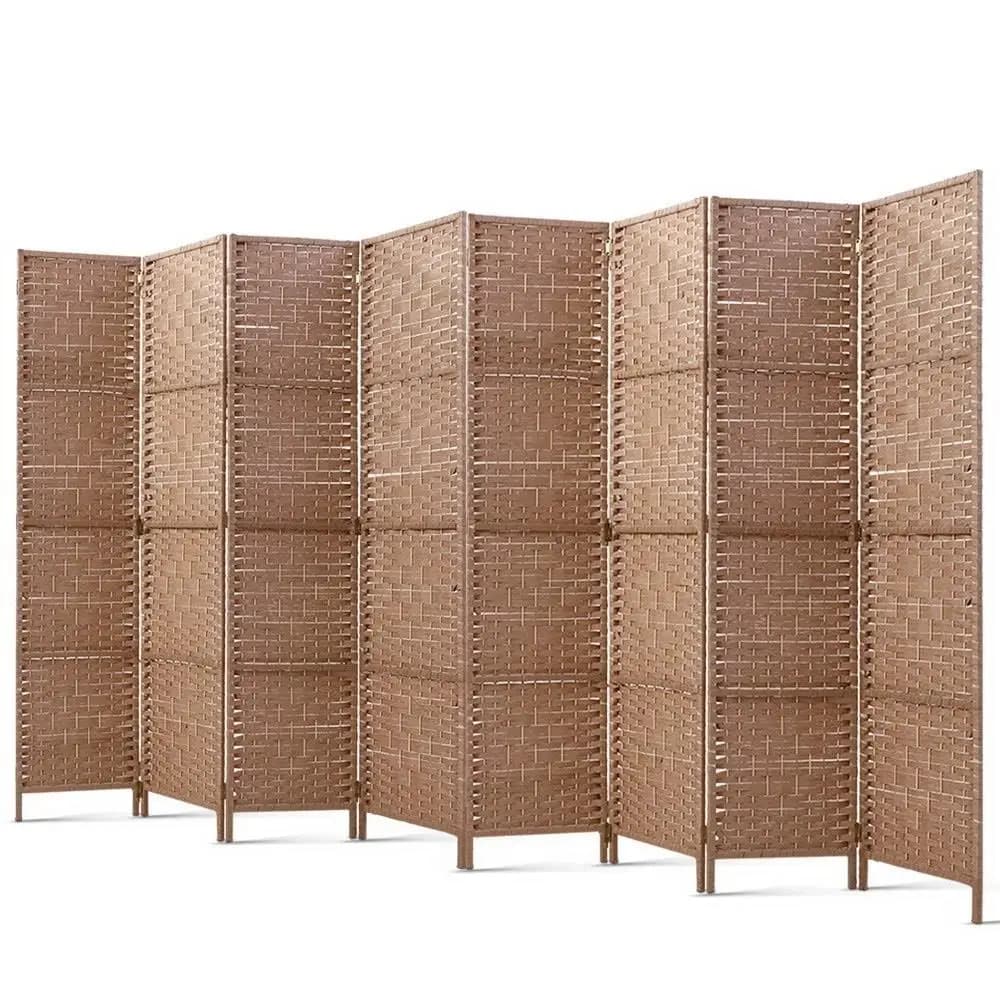 8 Panel Natural Woven Room Divider Screen 326x170cm Folding Privacy Partition for Home Office Living Room Decor