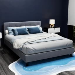 Double Size Grey Upholstered Bed Frame Modern Wooden Support Platform Bed for Home Bedroom Storage Friendly Durable Construction