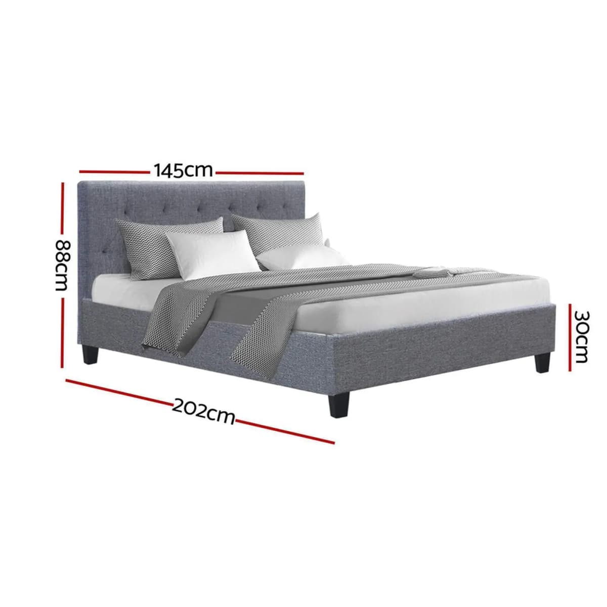 Double Size Grey Upholstered Bed Frame Modern Wooden Support Platform Bed for Home Bedroom Storage Friendly Durable Construction