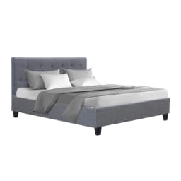 Double Size Grey Upholstered Bed Frame Modern Wooden Support Platform Bed for Home Bedroom Storage Friendly Durable Construction