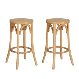 2x Wooden Bar Stools with Rattan Seat Counter Height Kitchen Breakfast Dining Chairs