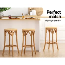 2x Wooden Bar Stools with Rattan Seat Counter Height Kitchen Breakfast Dining Chairs