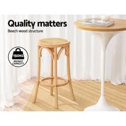 2x Wooden Bar Stools with Rattan Seat Counter Height Kitchen Breakfast Dining Chairs