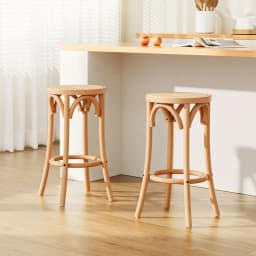 2x Wooden Bar Stools with Rattan Seat Counter Height Kitchen Breakfast Dining Chairs