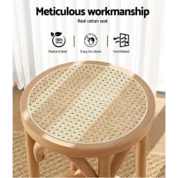 2x Wooden Bar Stools with Rattan Seat Counter Height Kitchen Breakfast Dining Chairs