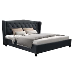 King Size Charcoal Bed Frame Modern Upholstered Platform Bed Heavy Duty Support
