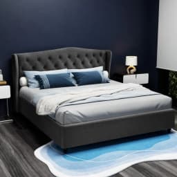 King Size Charcoal Bed Frame Modern Upholstered Platform Bed Heavy Duty Support