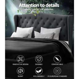 King Size Charcoal Bed Frame Modern Upholstered Platform Bed Heavy Duty Support