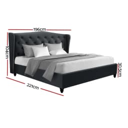 King Size Charcoal Bed Frame Modern Upholstered Platform Bed Heavy Duty Support
