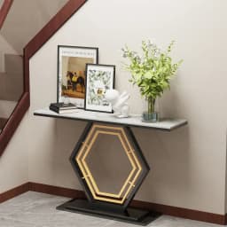 120cm Modern Console Entry Table Geometric Base Sintered Stone Top Long Accent Table for Hallway Foyer Decor Storage